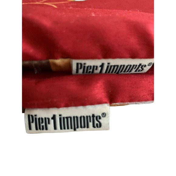 Pier 1 Set 2 Pillow Covers Zip 17" Burgundy Yellow & Sage Floral Stripe x2 Sides - Picture 3 of 6